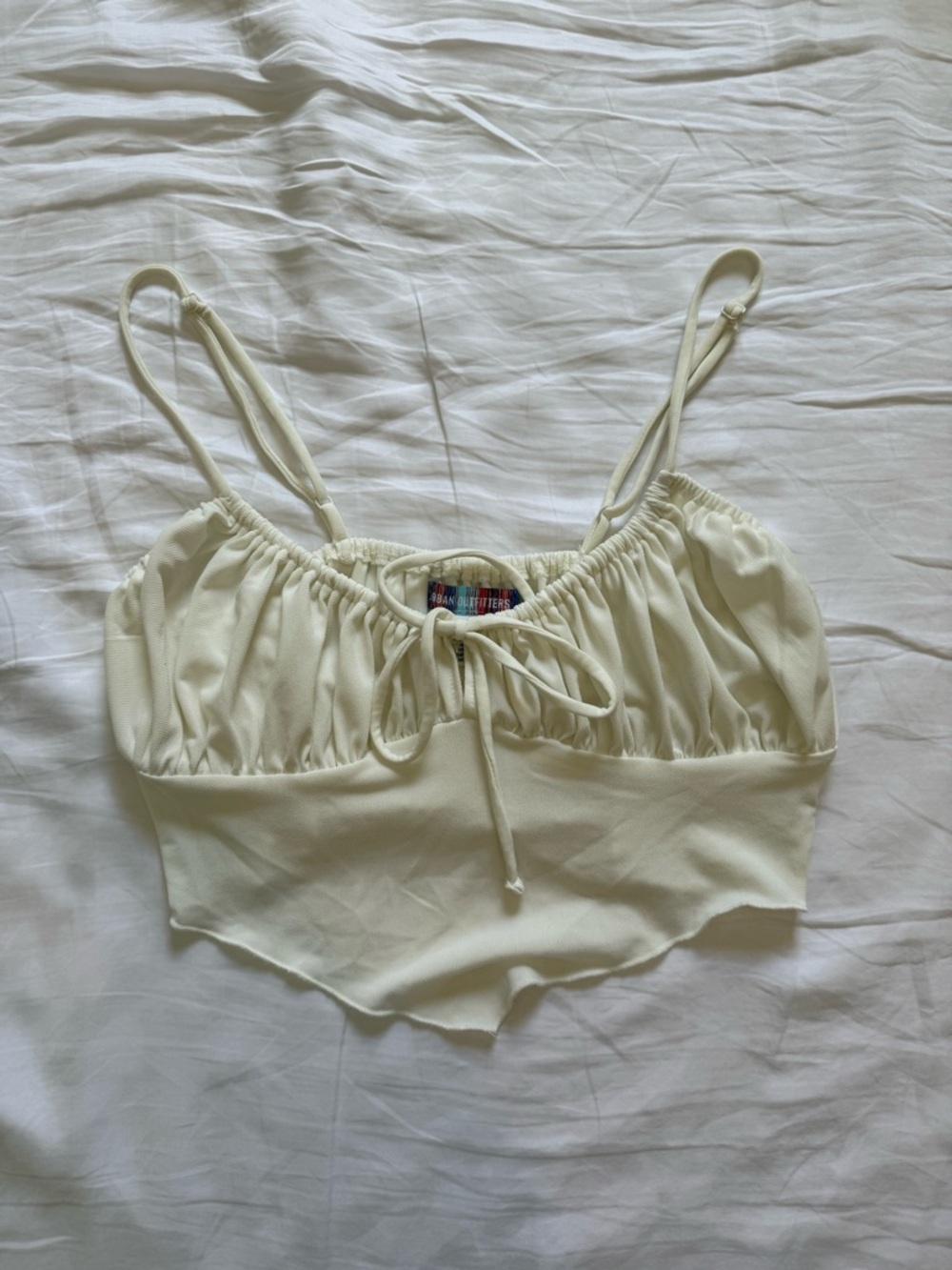 Urban Outfitters Cream Ruched Tie-Front Crop Top with Adjustable Straps